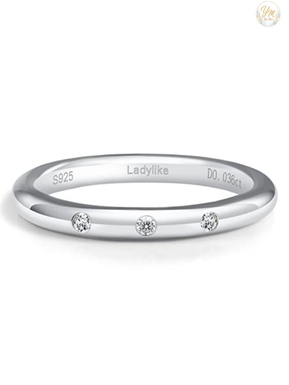 Sterling Silver Bezel Set 3 Stone Moissanite Wedding Band Stackable Ring